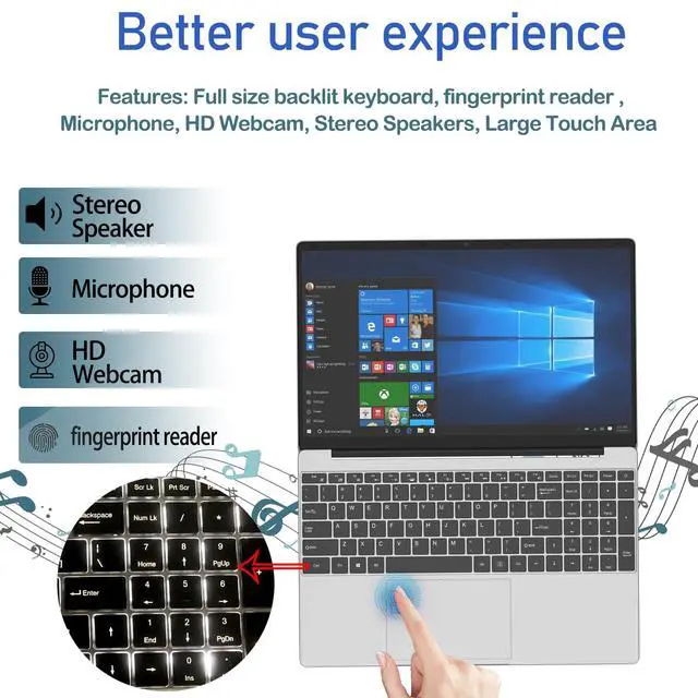 Alt view image 4 of 5 - MTWZMM 15.6" FHD Laptop,celeron N5095 Quad-Core Processor 8GB DDR4 RAM 256GB SSD, Portable with Backlit Keyboard & Fingerprint Reader, WiFi 5, BT 5.0, USB 3.0, HDMIWin11