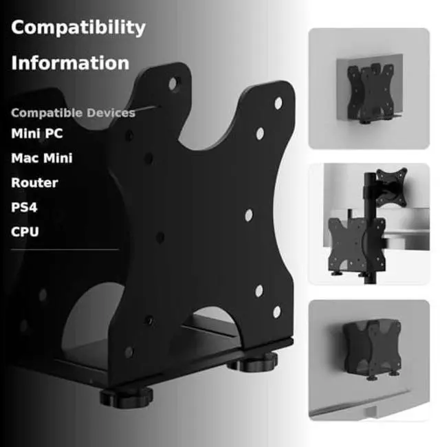 Alt view image 3 of 5 - Adjustable Thin Client Mini PC Vesa Mount to Wall, Under Desk, Attached to Monitor Arm and Stand Pole for HP, Dell, Bosgame Ryzen 5, GMKtec K11, Bmax B3, KAMRUI E3B, NUC, Mac mini and Small CPUs