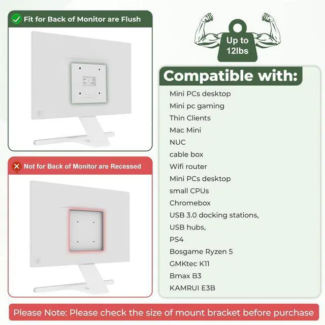 Alt view image 2 of 5 - Adjustable Thin Client Mini PC Vesa Mount to Wall, Under Desk, Attached to Monitor Arm and Stand Pole for HP, Dell, Bosgame Ryzen 5, GMKtec K11, Bmax B3, KAMRUI E3B, NUC, Mac mini and Small CPUs