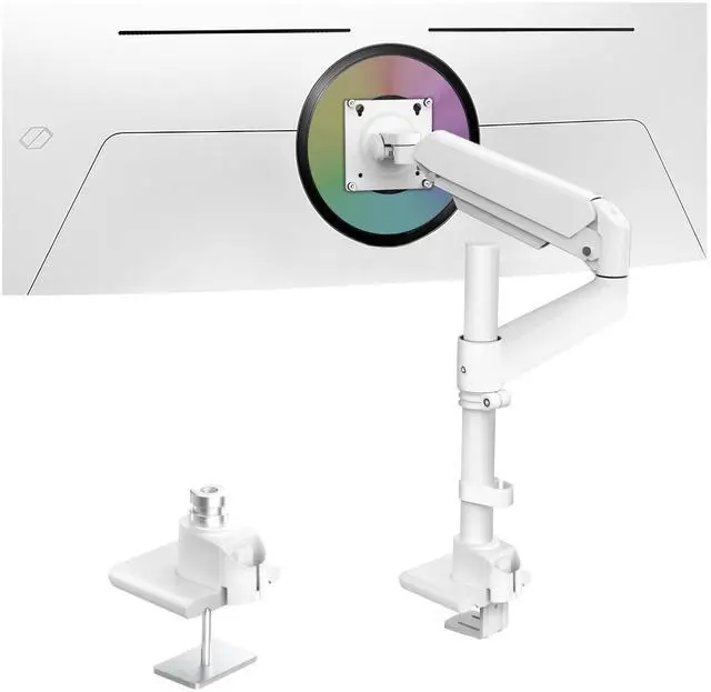 Main image of Ergounion Heavy Duty Monitor Arm for 13-49 Inch Ultrawide Screens, Holds Up to 44lbs, Fully Adjustable Single Monitor Mount, with Clamp & Grommet Base, 75/100mm VESA Desk Mount, White
