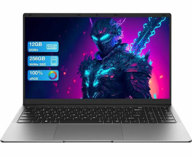 Main image of AE86 15.6" Laptop, Celeron N4000, 12GB RAM 256GB SSD, Full HD 1080P Display, Dual-Band WiFi, Mini HDMI, Lightweight Slim Silver Notebook for Business, School, Home