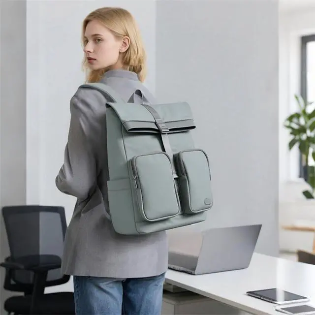 Alt view image 2 of 5 - aji Travel Laptop Backpack for Men Women, Large School Backpack Fit 17Inch Laptop, Side Access&Wide Opening Expandable Carry on Backpack for Airplanes, Water Resistant Computer Backpack(Slate Blue)