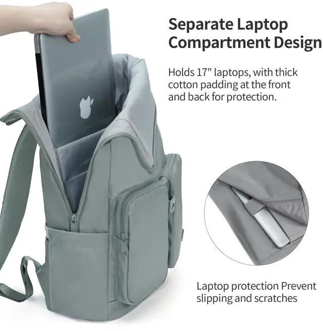 Alt view image 4 of 5 - aji Travel Laptop Backpack for Men Women, Large School Backpack Fit 17Inch Laptop, Side Access&Wide Opening Expandable Carry on Backpack for Airplanes, Water Resistant Computer Backpack(Slate Blue)