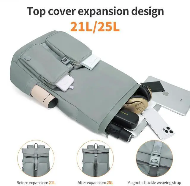 Alt view image 5 of 5 - aji Travel Laptop Backpack for Men Women, Large School Backpack Fit 17Inch Laptop, Side Access&Wide Opening Expandable Carry on Backpack for Airplanes, Water Resistant Computer Backpack(Slate Blue)