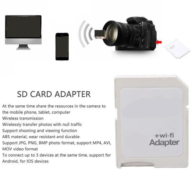 Alt view image 3 of 5 - ASHATA Memory Card Adapter for TF to SD Card WiFi Adapter, SD WiFi Memory Card, TF to SD Card WiFi Adapter for Camera Photo Wireless Transmission to Phone Tablet, Connect Up to 3 Devices