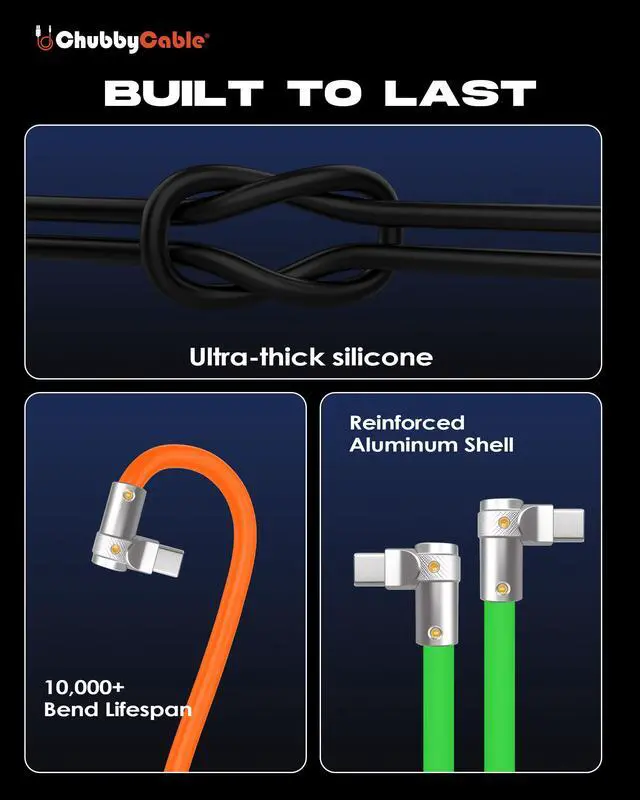 Alt view image 5 of 5 - chubbycable FlexElbow 90 Degree 240W Fast Charging Cable Right Angle USB C Cable Silicone Charging Cord Compatible with iPhone 17-15 Series iPad, Gray, Double Elbow Type C to Type C, 19.6FT