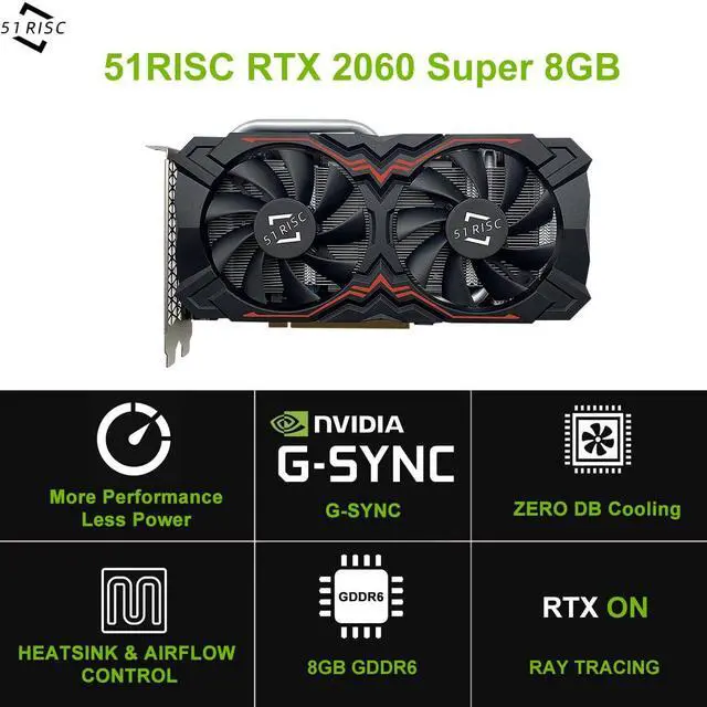 Alt view image 2 of 5 - 51RISC GeForce RTX 2060 Super Graphics Card, 8GB GDDR6 256bit PCIe 4.0 x16 DP HDMI DVI Ray Tracing Video Card for Gaming PC 2K Game Card