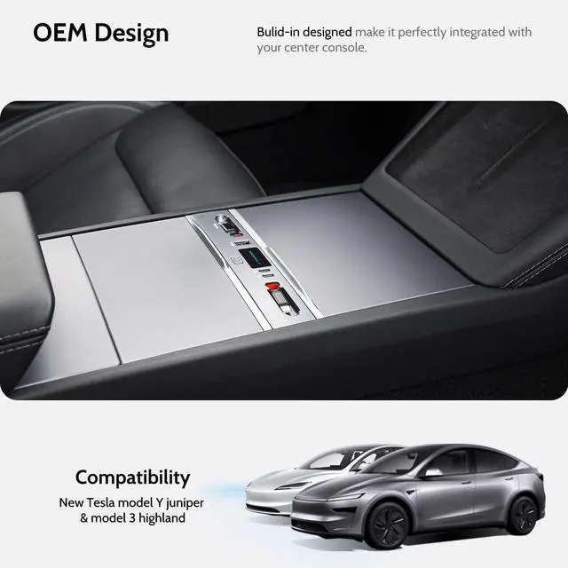 Alt view image 4 of 5 - Mowlicas Max 132W Dual Type-C USB Hub, Tesla New Model Y Juniper (2026/2025) Accessories, 5 in 1 Fast Charger for iPhone 16/15 Series, 2-Retractable Cable & 3-Port Docking Station
