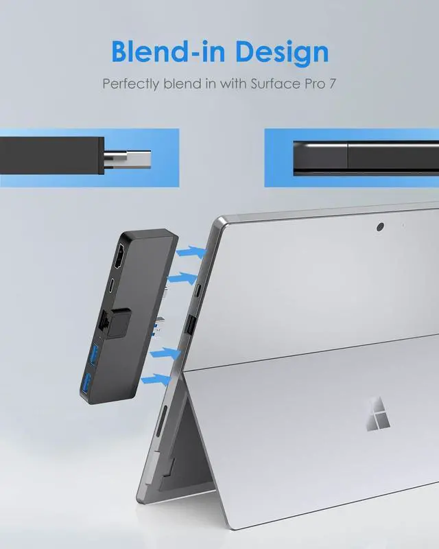 Alt view image 5 of 5 - LENTION Surface Pro 7 USB C Hub Docking Station,5-in-1 Surface Pro 7 Hub,4K@60Hz USBC to HDMI Hub,USB C to Gigabit Ethernet Hub,2 USB 3.0 Hub,PD 60W Type C Charging Port Hub(CS35,Black)