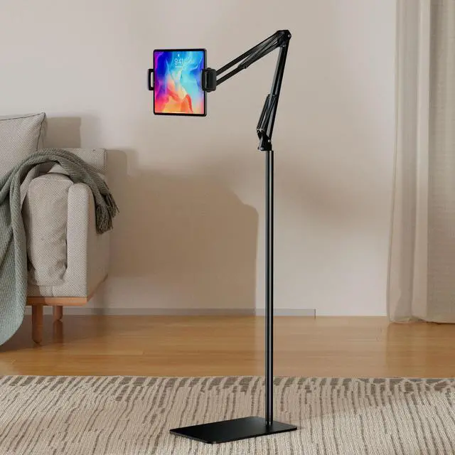 Alt view image 2 of 5 - Tablet Floor Stand & Kindle Holder, Overhead Bed Reading Stand with 360° Rotatable Clamp and Height Adjustable Flexible Long Arm, Compatible with Kindle, iPad mini/Air/Pro, and 4.7-14 Inch Devices