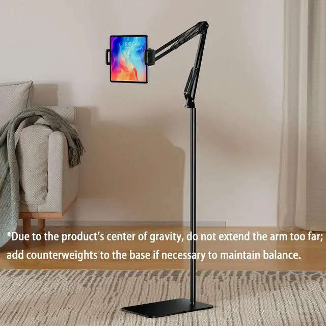 Alt view image 3 of 5 - Tablet Floor Stand & Kindle Holder, Overhead Bed Reading Stand with 360° Rotatable Clamp and Height Adjustable Flexible Long Arm, Compatible with Kindle, iPad mini/Air/Pro, and 4.7-14 Inch Devices