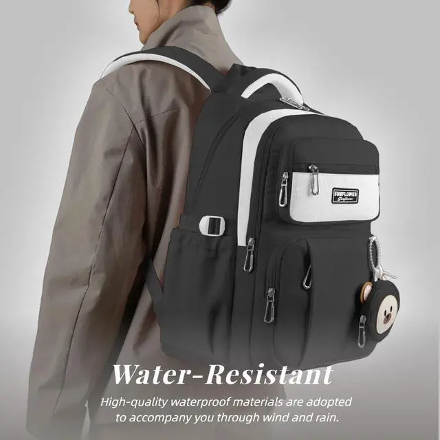 Alt view image 3 of 5 - Leaper Preppy Backpack for Teens : 18.5 inch Bookbag Multi-pocket for School Daily -Water Resistant Anti Theft Middle Highschool Student - Aged 10-16 - Gifts for Girls and KidsBlack