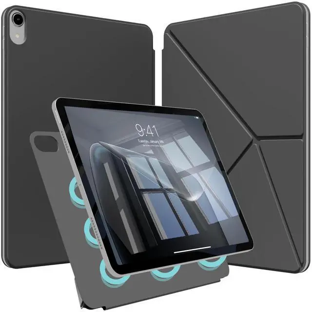 Main image of KVTVOU Case for iPad (A16) 11th/10th Generation (2025/2022, 11/10.9 Inch), Detachable Magnetic Attachment, Multiple Folding Stand, Slim Rebound Protection Cover, Auto Sleep/Wake, Black