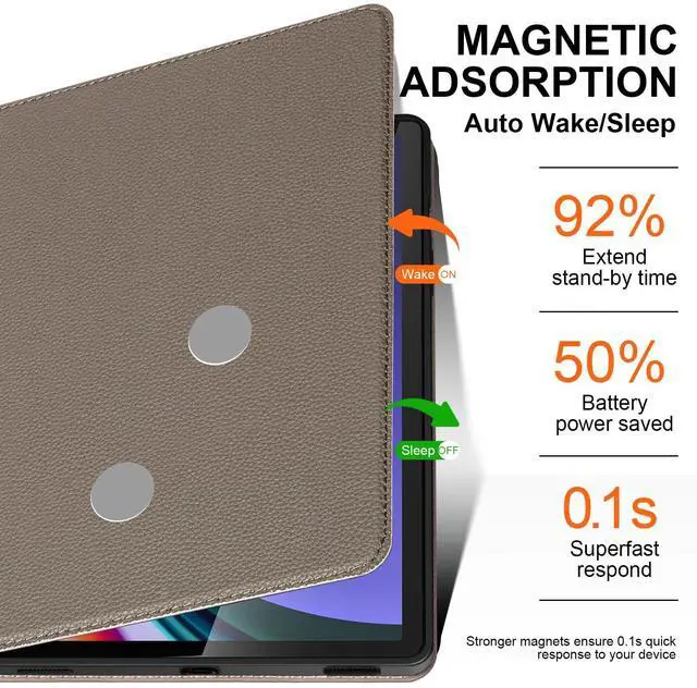 Alt view image 5 of 5 - XFYKJIN Leather Case for Samsung Galaxy Tab S10 Plus/S9 Plus/S9 FE+ 12.4 Inch with Pencil Holder,Shockproof Protective Adjustable Kickstand Smart Premium Folio Flip Tablet Cover, Gray Brown