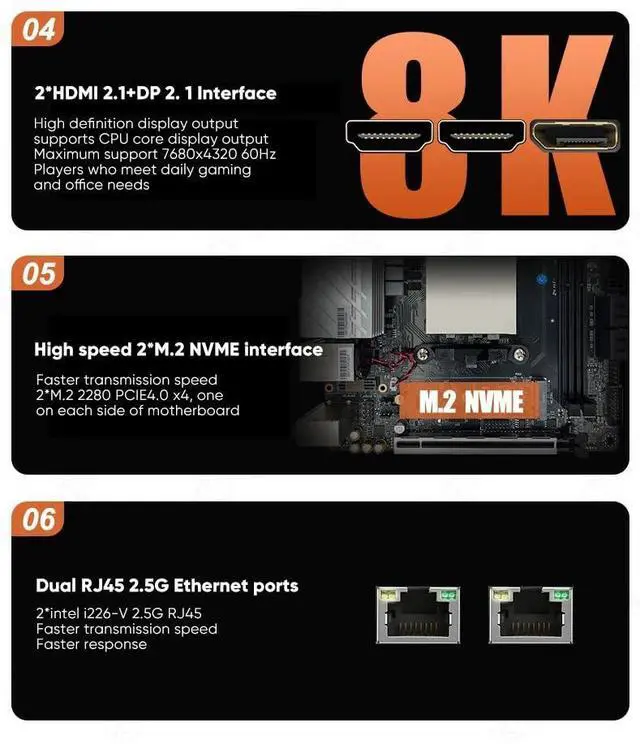 Alt view image 2 of 3 - N17 NAS Motherboard AMD Ryzen 7 8745HS 2xNVMe 4xSATA3.0 1x PCIEx8 2xDDR5 2x2.5G LAN 17x17 Gaming ITX Mainboard HDMI*2 DP Mini ITX Soft Routing Board