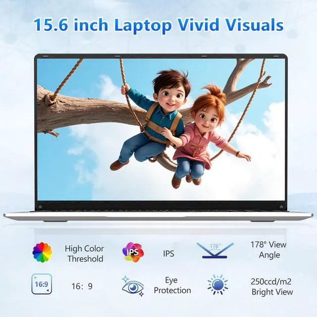 Alt view image 4 of 5 - 15.6 inch Laptop, Laptop Computer N4000 Processor, Laptops with 12GB LPDDR4 256GB SSD, Silver Traditional Laptop Computers for Work & Study, 180° Angle Open, Dual-Band WiFi, BT 4.2, Long Battery Life