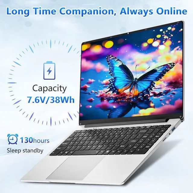 Alt view image 5 of 5 - 15.6 inch Laptop, Laptop Computer N4000 Processor, Laptops with 12GB LPDDR4 256GB SSD, Silver Traditional Laptop Computers for Work & Study, 180° Angle Open, Dual-Band WiFi, BT 4.2, Long Battery Life