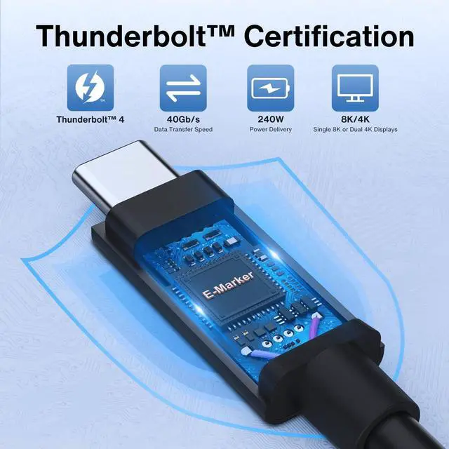 Alt view image 2 of 5 - IVANKY Thunderbolt 4 Cable 2Pack, Intel Thunderbolt Certified USB-C to USB-C Cord, Support 240W Charging/8K Display/40Gbps, USB C Thunderbolt Cable 4/3 for iPhone 16/15, MacBook, iPad - 2.3FT+4.9FT
