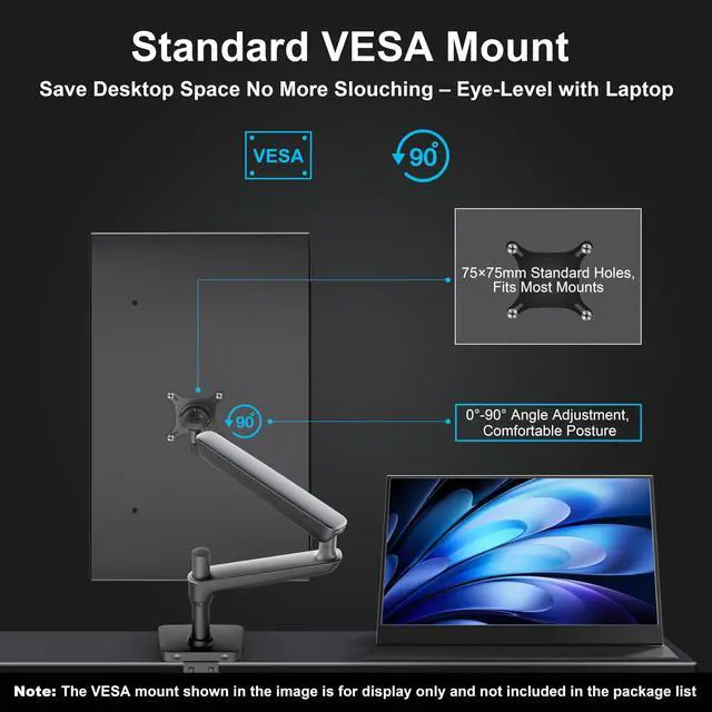 Alt view image 5 of 5 - UFYQL 4K Portable Monitor 15.6" 3840×2160P16:9 Screen 100sRGB IPS Display, with HDMI & USB-C Plug & Play, External Monitor for Laptops/MacBook/PCs/Phones/Xbox/Switch/ PS4/5/NVR