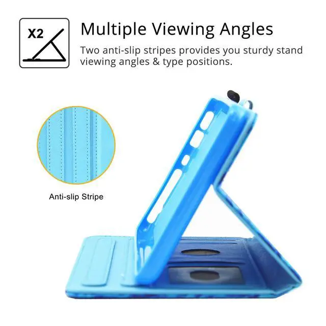 Alt view image 3 of 5 - UUcovers for Amazon Kindle Fire 7 Case 9th/7th/5th Generation (2019/2017/2015) 7 with Stand/Pencil Holder/Card Pockets [Auto Wake/Sleep] PU Leather Folio Smart Magnetic Cover, Blue Gold Butterfly
