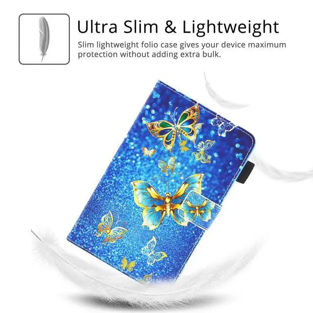 Alt view image 4 of 5 - UUcovers for Amazon Kindle Fire 7 Case 9th/7th/5th Generation (2019/2017/2015) 7 with Stand/Pencil Holder/Card Pockets [Auto Wake/Sleep] PU Leather Folio Smart Magnetic Cover, Blue Gold Butterfly