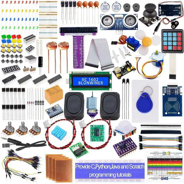 Main image of Ultimate Starter Kit for Raspberry Pi 5 4 B 3 B+ 400 Zero 2 W, Python C C++ Java Scratch Processing Code, 297 Items, 124 Projects, Online Tutorial Courses for Beginner (Without Raspberry Pi)