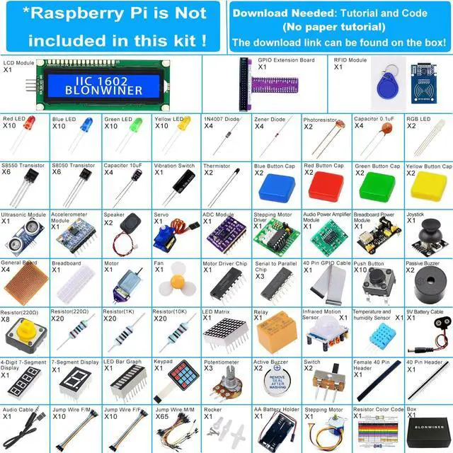 Alt view image 2 of 5 - Ultimate Starter Kit for Raspberry Pi 5 4 B 3 B+ 400 Zero 2 W, Python C C++ Java Scratch Processing Code, 297 Items, 124 Projects, Online Tutorial Courses for Beginner (Without Raspberry Pi)