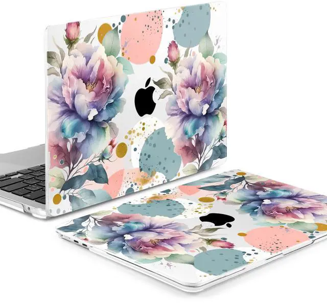 Alt view image 2 of 5 - Yebiseven Case for M4/M3 MacBook Pro 16 inch 2024 2023 2021 Model A3403/A3186/A2991/A2485/A2780, Hard Shell Case with Keyboard Cover & Trackpad Protector & OTG Adapter, Peonies Flowers