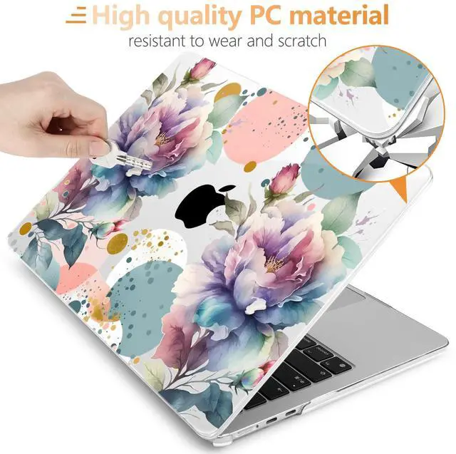 Alt view image 3 of 5 - Yebiseven Case for M4/M3 MacBook Pro 16 inch 2024 2023 2021 Model A3403/A3186/A2991/A2485/A2780, Hard Shell Case with Keyboard Cover & Trackpad Protector & OTG Adapter, Peonies Flowers