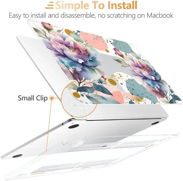 Alt view image 4 of 5 - Yebiseven Case for M4/M3 MacBook Pro 16 inch 2024 2023 2021 Model A3403/A3186/A2991/A2485/A2780, Hard Shell Case with Keyboard Cover & Trackpad Protector & OTG Adapter, Peonies Flowers