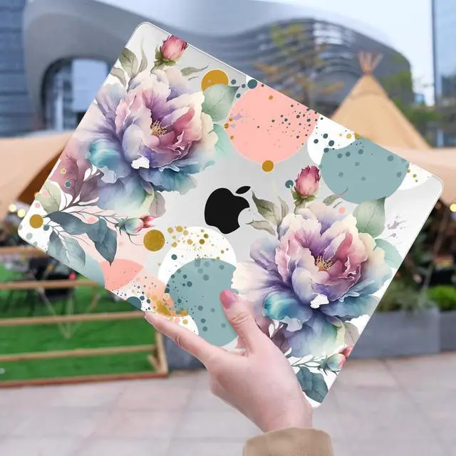 Alt view image 5 of 5 - Yebiseven Case for M4/M3 MacBook Pro 16 inch 2024 2023 2021 Model A3403/A3186/A2991/A2485/A2780, Hard Shell Case with Keyboard Cover & Trackpad Protector & OTG Adapter, Peonies Flowers