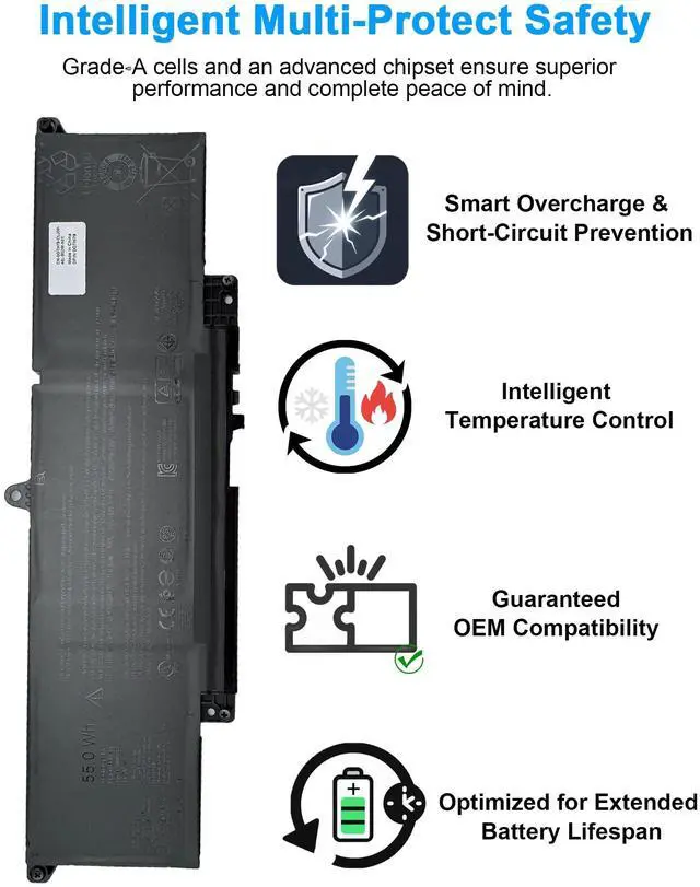 Alt view image 5 of 5 - UGXKNAE 55Wh VMV83 Laptop Battery Replacement for Dell Pro 13 Plus PB13250 / Pro 14 PC14250 PC14255 / 14 Plus PB14250 /Pro 16 Plus PB16250 PB16255 Series Notebook R2NVN M9HTK 11.7 V