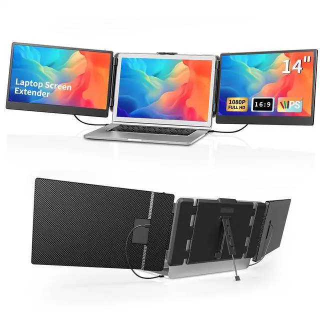 Main image of LAWGLLAABT Laptop Screen Extender, 14 1080P Portable Triple Monitor for Laptop with FHD IPS Display, Extended Monitor Fits 13-17 Inch Laptops, Compatible with Windows/Mac/Android/Switch/PS5