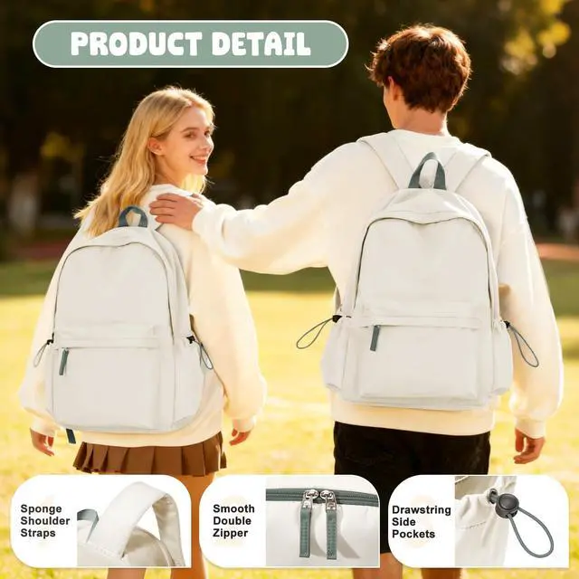 Alt view image 4 of 5 - VECAVE School Backpack for Women Men, Lightweight Travel Casual Daypack Laptop Rucksack, Waterproof College High Secondary School Bags Bookbag for Boys Girls Teens BeigeGreen