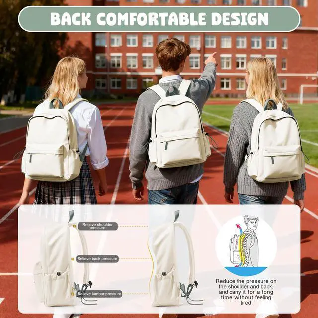 Alt view image 5 of 5 - VECAVE School Backpack for Women Men, Lightweight Travel Casual Daypack Laptop Rucksack, Waterproof College High Secondary School Bags Bookbag for Boys Girls Teens BeigeGreen
