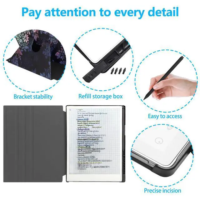 Alt view image 3 of 5 - QIOFEARTH Rotating Case for 11.8" Remarkable Paper Pro Tablet (2024 Released) Lightweight and Hard Back Shell Protective Book Folio Cover,Auto Sleep/Wake,Pen Holder and Pen Tips Box (Colored Flower)