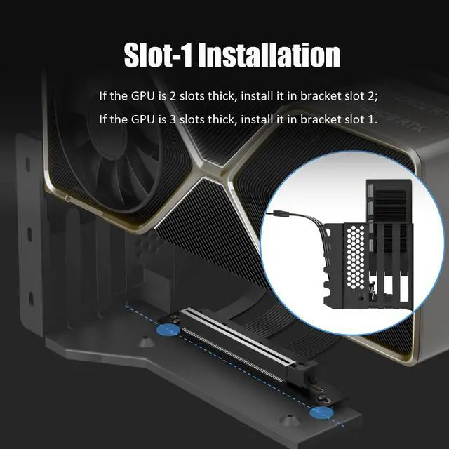 Alt view image 5 of 5 - GLOTRENDS 3-Slot GPU Support Bracket with 150mm PCIe 5.0 Riser Cable for GPU Vertical Mount, Compatible with RTX5090 RTX4090 RX9070 RX7900, PC Cases with Open PCI 7/8-slot Design