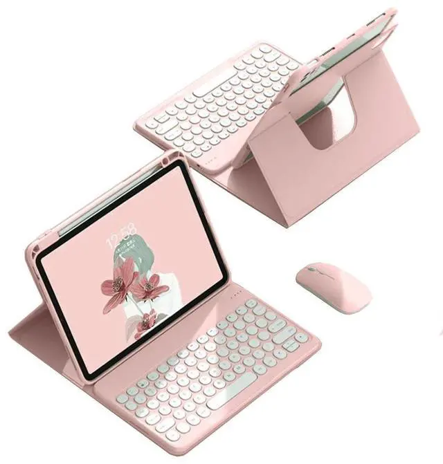 Alt view image 2 of 5 - GOOVEN Keyboard case for iPad 9th 8th 7th Gen 10.2 inchwith Mouse 360° Rotating Kickstand Magnetic Detachable Bluetooth Keyboard Folio case Clear Back Cover Built-in Pen Holder (PinkRound Key )