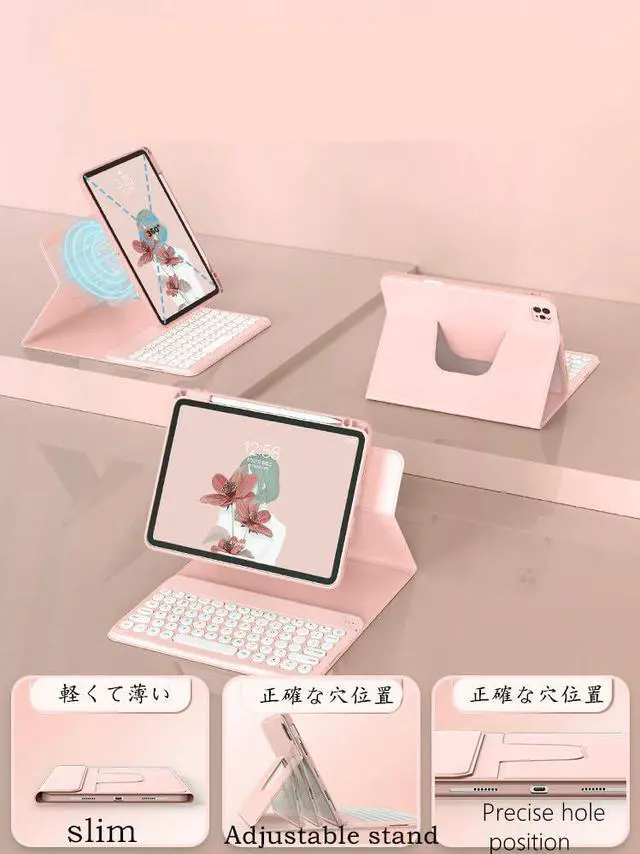 Alt view image 5 of 5 - GOOVEN Keyboard case for iPad 9th 8th 7th Gen 10.2 inchwith Mouse 360° Rotating Kickstand Magnetic Detachable Bluetooth Keyboard Folio case Clear Back Cover Built-in Pen Holder (PinkRound Key )