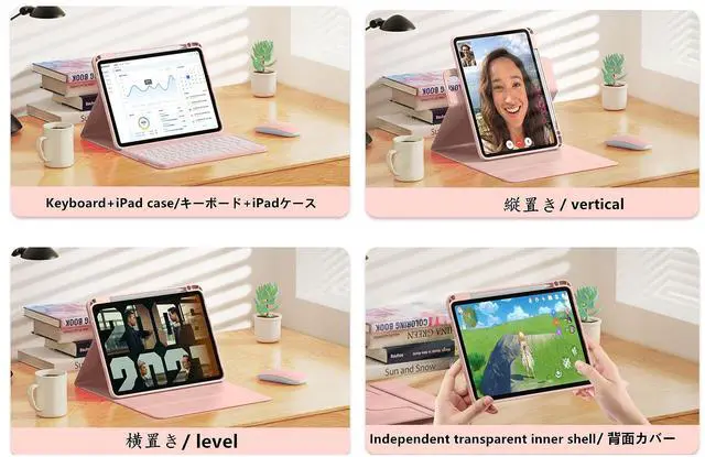 Alt view image 3 of 5 - GOOVEN Keyboard case for iPad 9th 8th 7th Gen 10.2 inchwith Mouse 360° Rotating Kickstand Magnetic Detachable Bluetooth Keyboard Folio case Clear Back Cover Built-in Pen Holder (PinkRound Key )