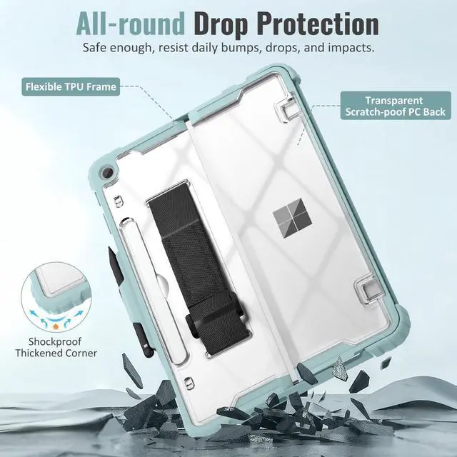 Alt view image 3 of 5 - TiMOVO Case for Microsoft Surface Pro 12 Inch 2025 with Pen Holder, Rugged Clear Back Protective Cover with Removable Hand Strap, Compatible with Type Cover Keyboard, Soft Cyan