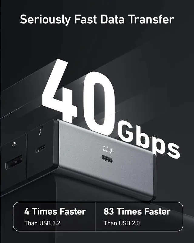 Alt view image 3 of 5 - Anker 778 Thunderbolt Docking Station (12-in-1, Thunderbolt 4), 40 Gbps with Max 100W Charging for Laptop, Single 8K, Quad 4K Display, 6 USB Ports & Premium Nylon USB A to USB C Cable(2-Pack, 6ft)