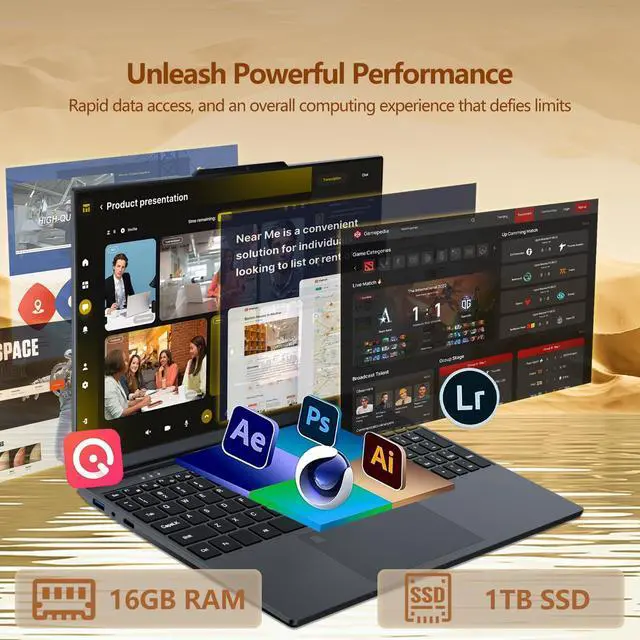 Alt view image 4 of 5 - 2025 Gaming Laptop, 15.6 Inch Laptop Computer with N150 Processor(up to 3.6GHz), 16GB RAM 1TB SSD,Backlit Keyboard, FHD 1920 * 1080,WiFi 5,BT 4.2,Fingerprint Unlocking,Win 11 Pro,laptops for Gaming