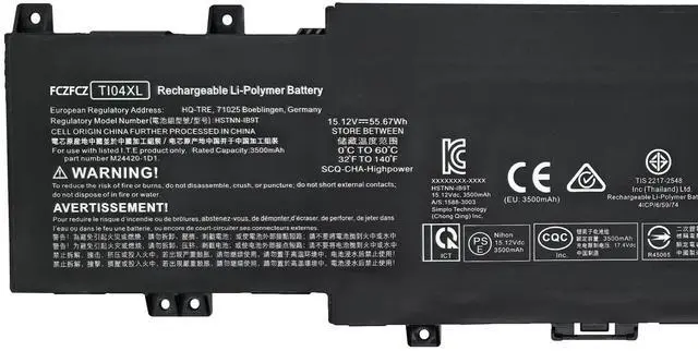 Alt view image 2 of 5 - FCZFCZ TI04XL Battery 55.67Wh 3500mAh Replacement for HP Envy 17-CH0000NC 17-CH0004NP 17-CH0204NW 17-CH0220ND 17t-CH000 17M-CH1013DX Series HSTNN-IB9T M24420-1D1 M24420-1C1 M24563-005 15.12V 4-Cell