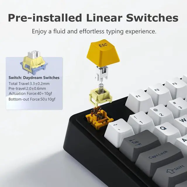 Alt view image 3 of 5 - FIRSTBLOOD ONLY GAME. AK980 101-Key Hot-Swappable Mechanical Keyboard, Gasket Mount RGB Backlit, Programmable Macro, Full N-Key Rollover, with Dreamscape Linear Switches (Starfall Gray)