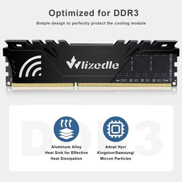 Alt view image 4 of 5 - Wlizedle DDR3 RAM 16GB Kit (2x8GB) 1600MHz CL11 UDIMM, Desktop Memory Module PC3-12800 240-Pin 1.5V 2Rx8 Dual Rank Non-ECC Unbuffered PC Computer RAM Stick Upgrade - Black