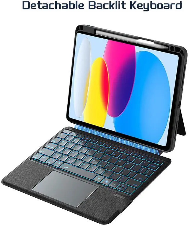 Alt view image 3 of 5 - VOWUBO Detachable Keyboard Case for iPad 10th Gen & 11th Gen (A16, 2025), Magnetic, Slim Cover with Multi-Touch Trackpad, Detachable Backlit Keyboard with Kickstand Lightweight, Black