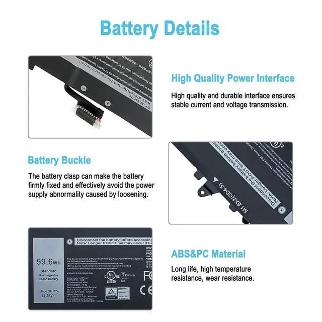 Alt view image 3 of 5 - TAICROWNE 59.6Wh GHJC5 Replacement Laptop Battery for Dell Latitude 9420 9420 2-in-1 Latitude 9430 9430 2-in-1 Series 4900mAh 11.55V