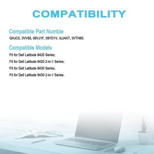 Alt view image 5 of 5 - TAICROWNE 59.6Wh GHJC5 Replacement Laptop Battery for Dell Latitude 9420 9420 2-in-1 Latitude 9430 9430 2-in-1 Series 4900mAh 11.55V