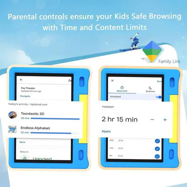 Alt view image 3 of 5 - VCFNXLS Kids Tablet 10", Android 14, 8GB+64GB (1TB Expandable), Octa-Core, 1280×800 HD Display, Dual Cameras, 12-Hour Battery, Parental Controls, Childs Tablet with Shockproof EVA Case